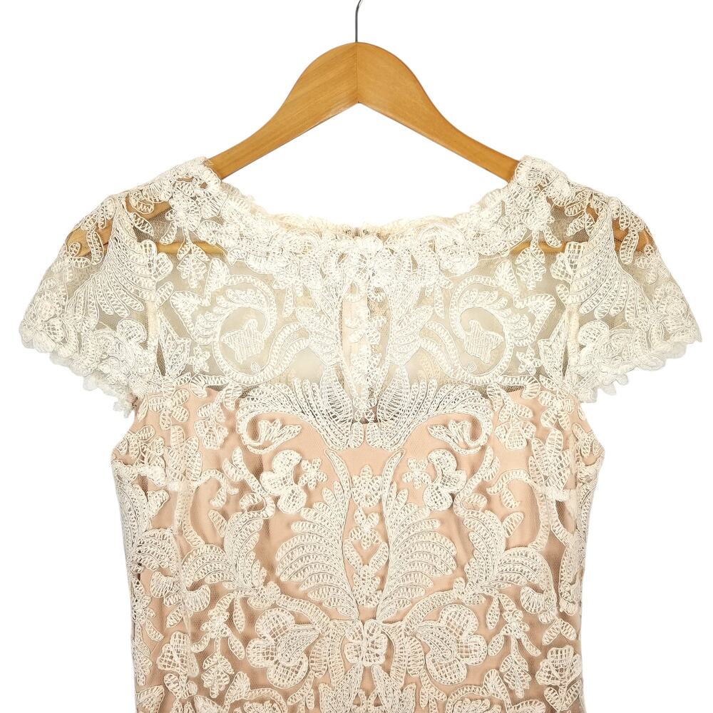Tadashi Shoji Women's Lace Overlay Cap Sleeve Sheath Dress Ivory Nude Size 4 - Picture 5 of 8